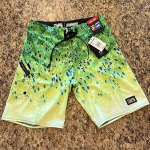 NWT Pelagic Dorado Mahi Print Board-shorts Swim Trunks Size 27